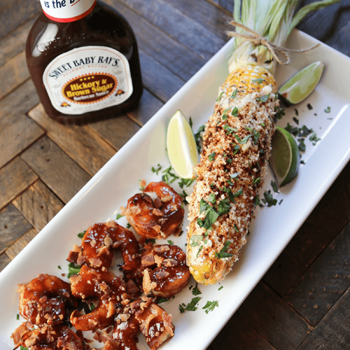 Sweet Baby Rays BBQ Shrimp and Mexican Corn