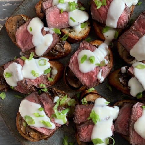 Steak Bites Appetizer With Cheese Sauce