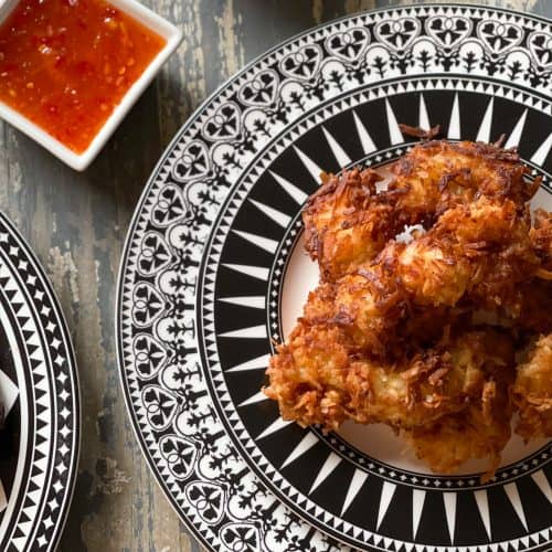 Plated fried Coconut Shrimp with Dipping Sauce